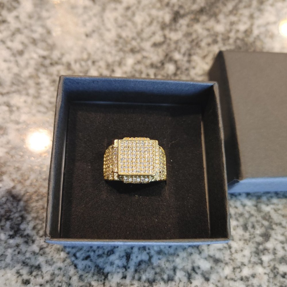 For Men or Women Gold Plated Cubic Zirconia Iced Signet Ring size 7,